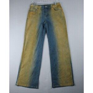Finesse Wide Leg Blue Yellow Denim Pants Stretch Medium 32 Waist 32 Inseam